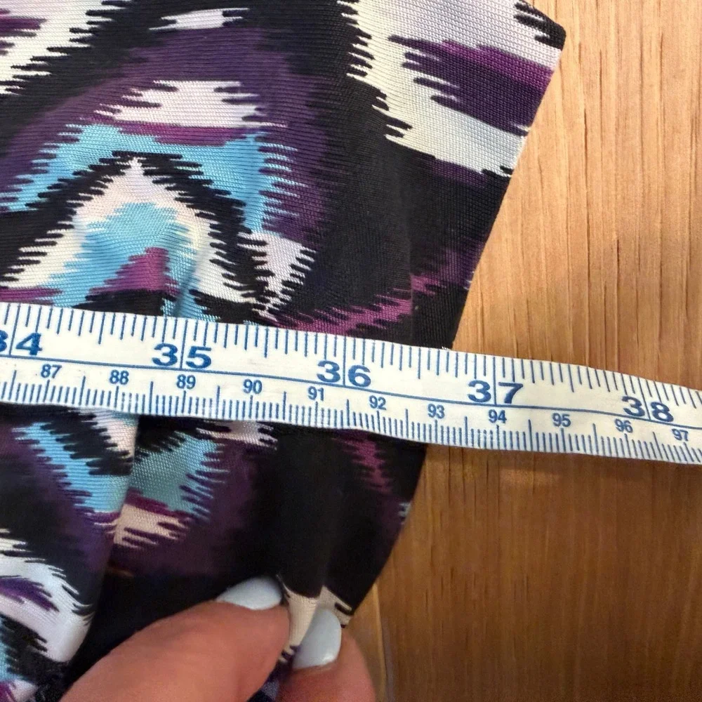 Tory Burch Geometric V Neck Dress Womens Size S Purple/Blue Silk Long Sleeve